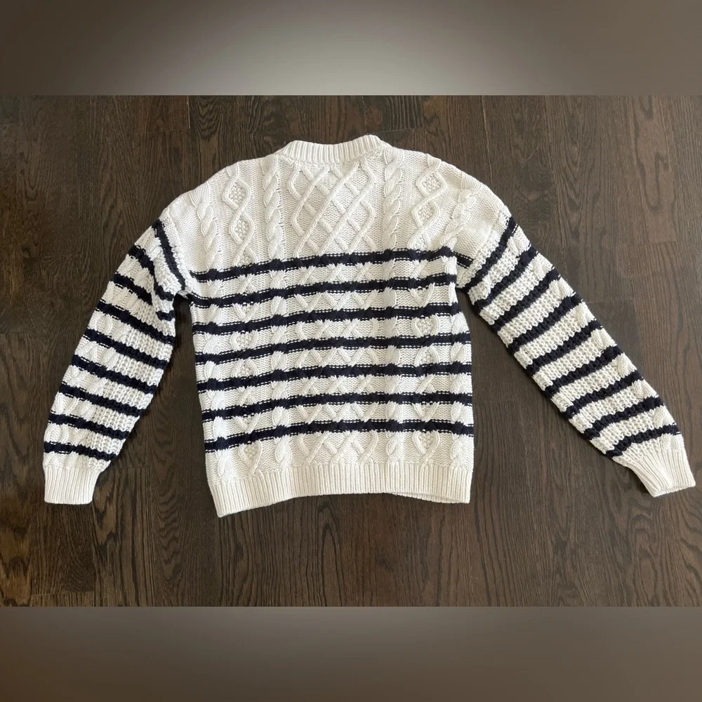 Sezane Sean Cardigan Sz S in Ecru Navy Blue - Picture 3 of 9